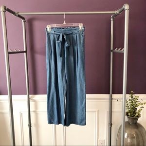 Denim bow waist culottes